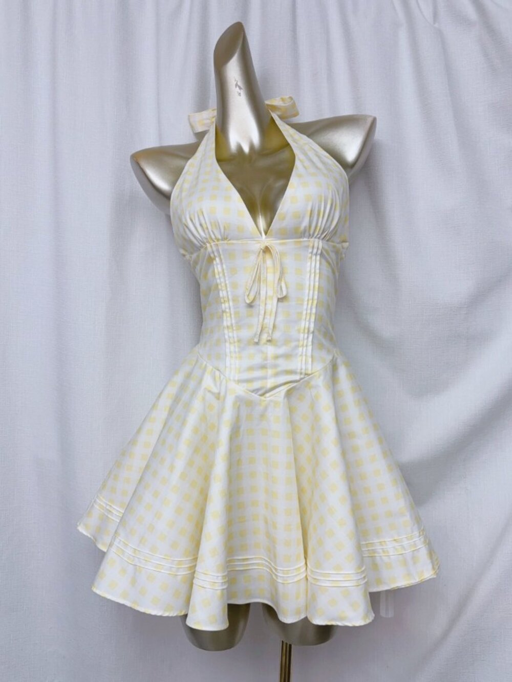 Babyboo Doris Mini Dress - Lemon Gingham Yellow Ivory Party - Picture 5 of 7